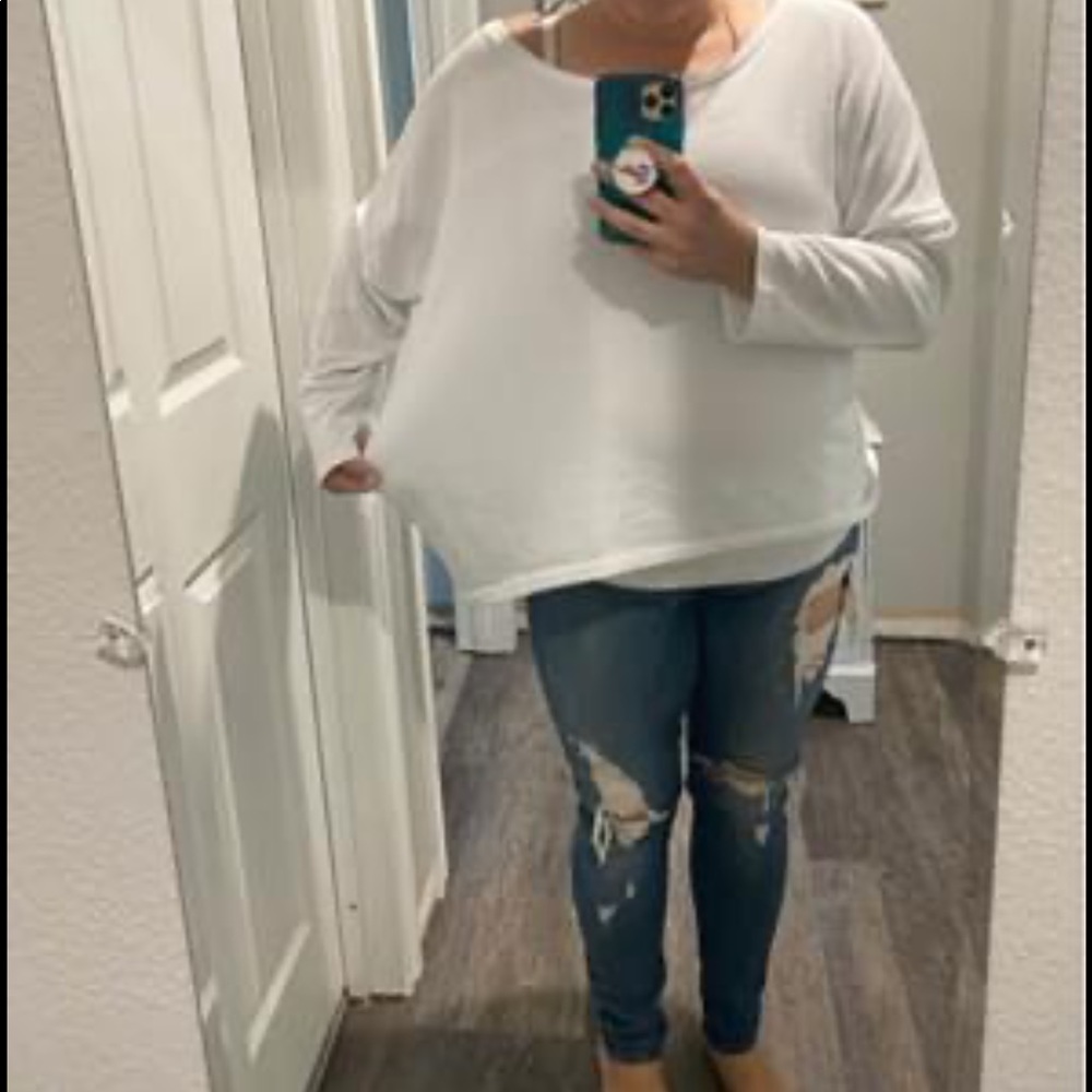 Oversized, off the shoulder sweater